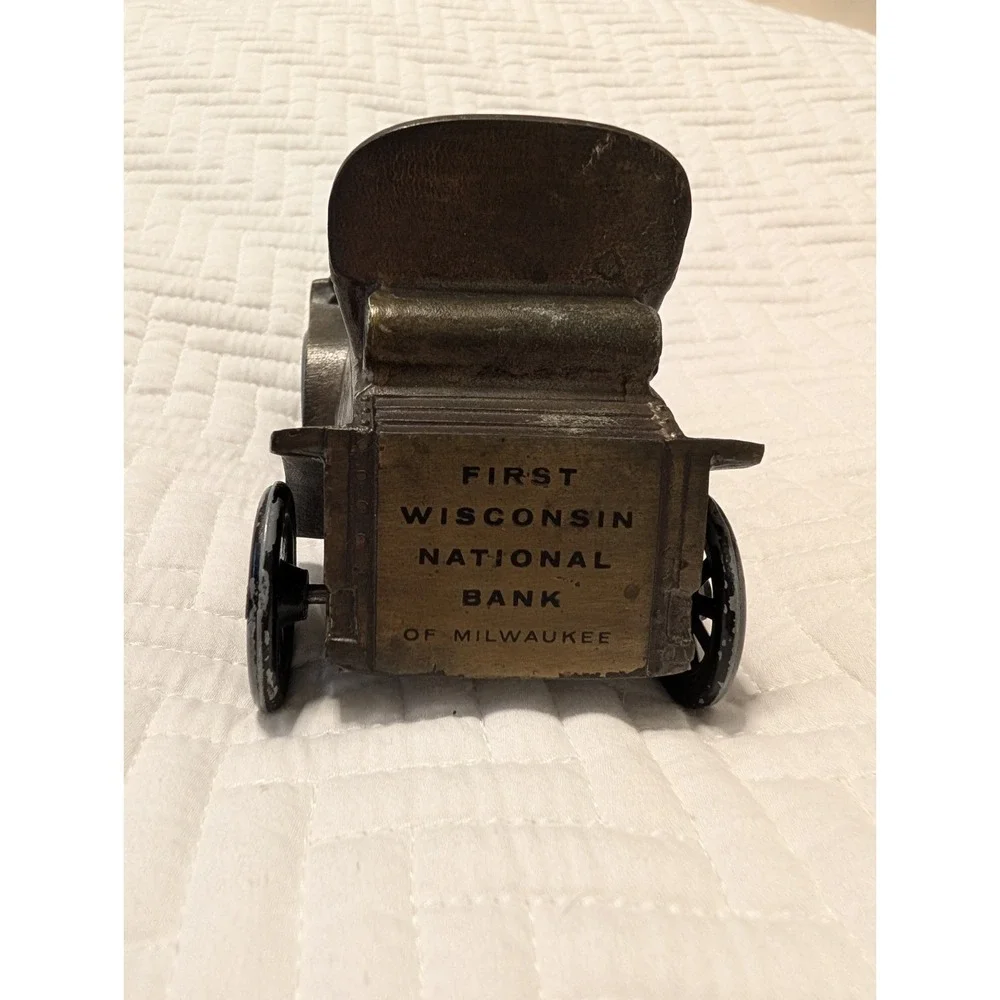 Vtg Brass Finish 1902‎ Rambler Metal Car Bank Banthrico Wisconsin National Bank